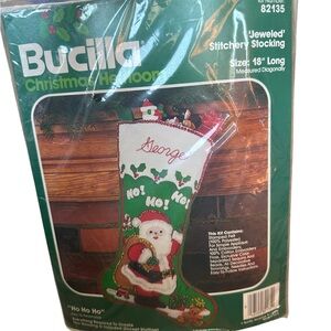 Vintage Bucilla Green Santa Stocking Kit 82135 New